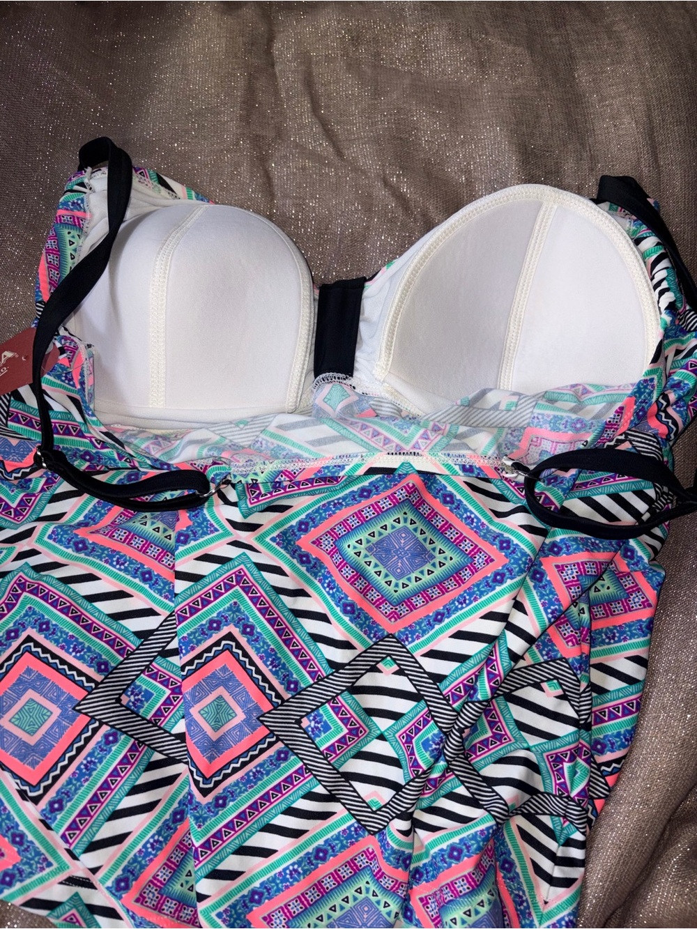 Arizona Jeans Company Geometric  Tankini Top Size 1x NWT! - Picture 3 of 8